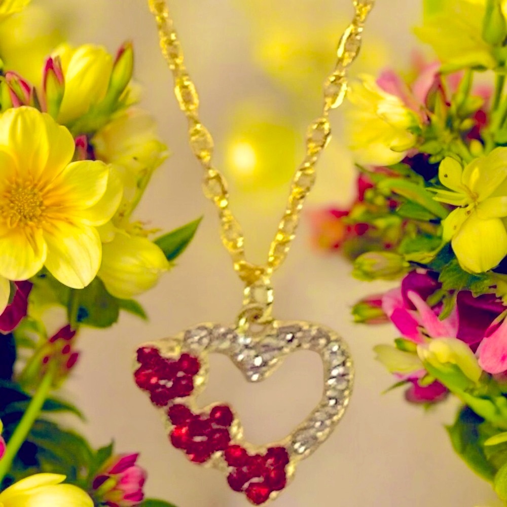 Heart Red & Clear Crystal & Gold Plated Necklace Hearts, Love, & Valentine - Picture 4 of 5